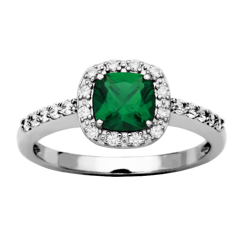 Sterling Silver Lab-Created Green Spinel & Cubic Zirconia Halo Ring, Women