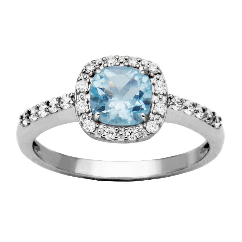 Sterling Silver Blue Topaz & Cubic Zirconia Halo Ring, Womens, Size: 7