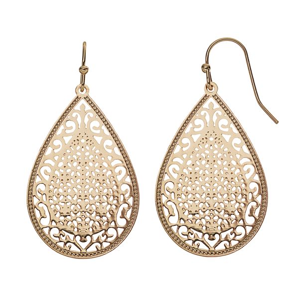 Gold filigree hot sale drop earrings