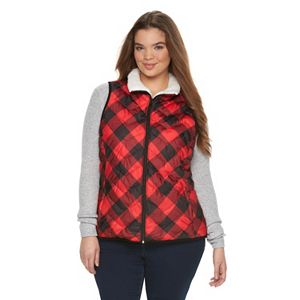 Juniors' Plus Size SO® Sherpa Plaid Puffer Vest