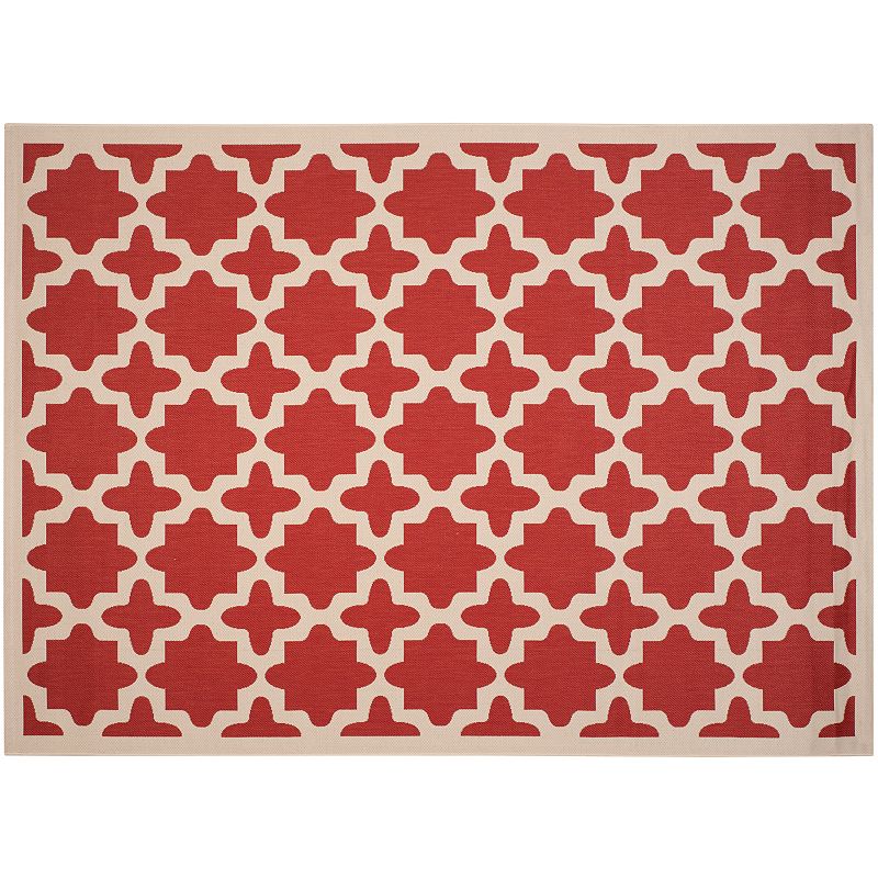 Safavieh Courtyard Fret Indoor Outdoor Rug, Red, 8Ft Rnd