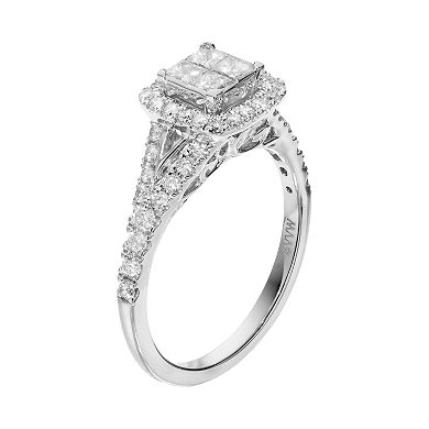 Simply Vera Vera Wang 14k White Gold 7/8 Carat T.W. Diamond Square Halo Engagement Ring 