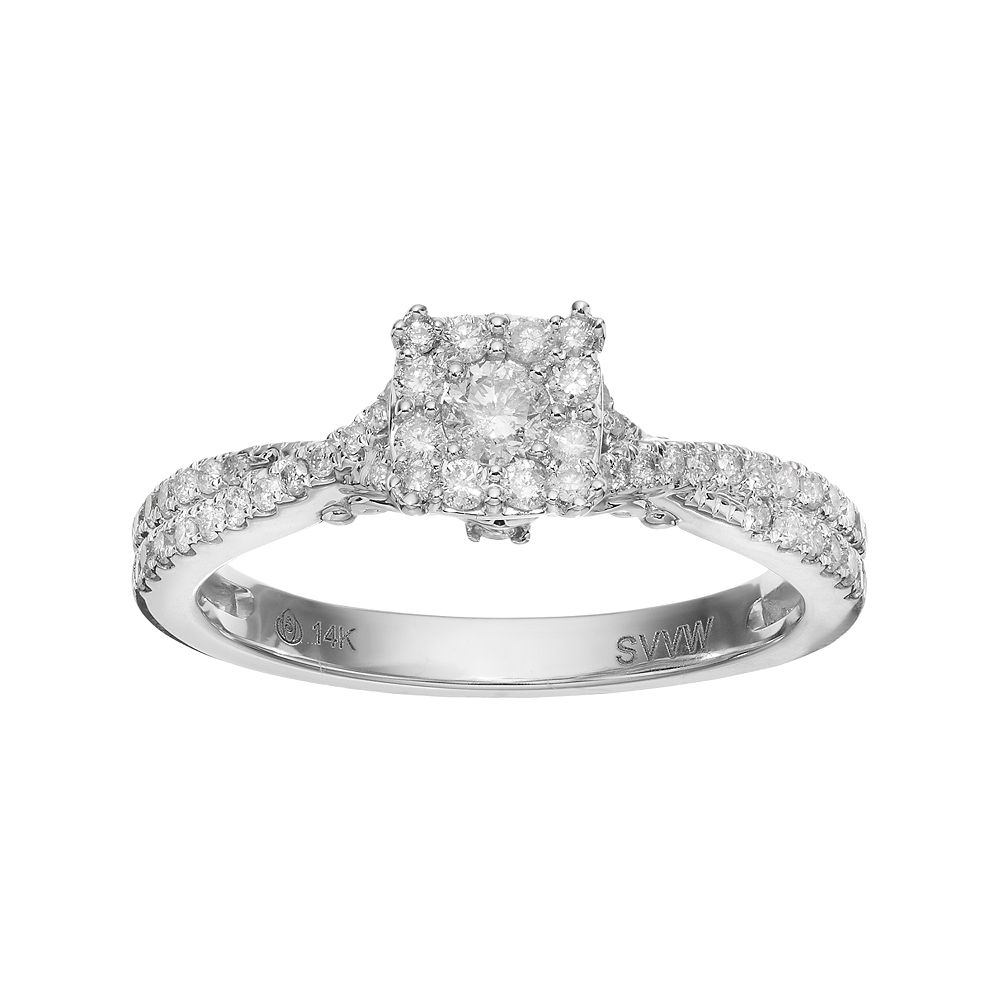 Simply Vera Vera Wang 14k White Gold 12 Carat Tw Diamond Square Halo Engagement Ring