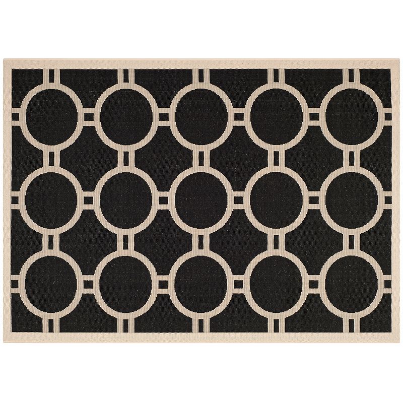 Safavieh Courtyard Circle in the Square Indoor Outdoor Rug, Black, 8Ft Rnd