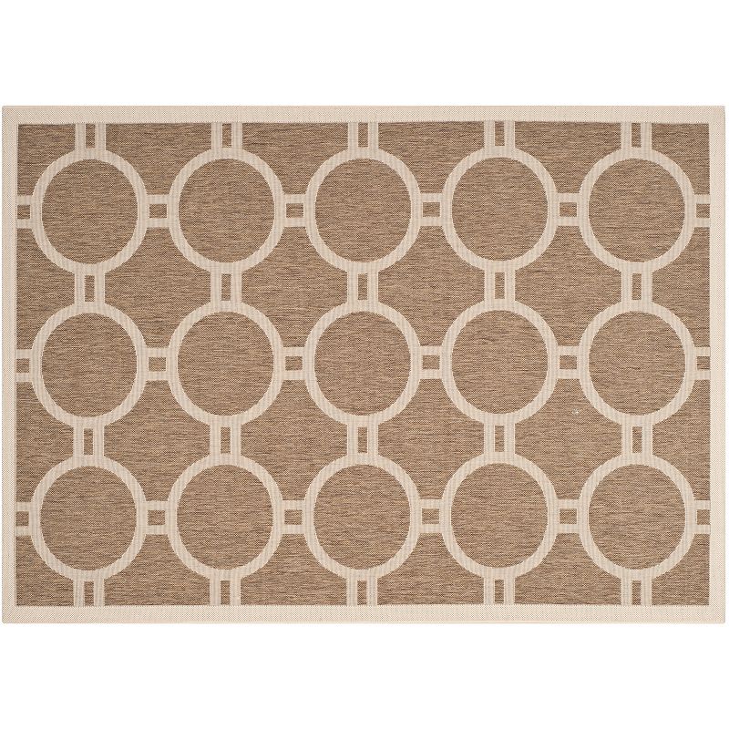 Safavieh Courtyard Circle in the Square Indoor Outdoor Rug, Brown, 8Ft Sq