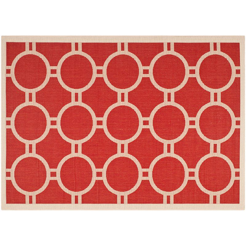 Safavieh Courtyard Circle in the Square Indoor Outdoor Rug, Red, 8Ft Rnd