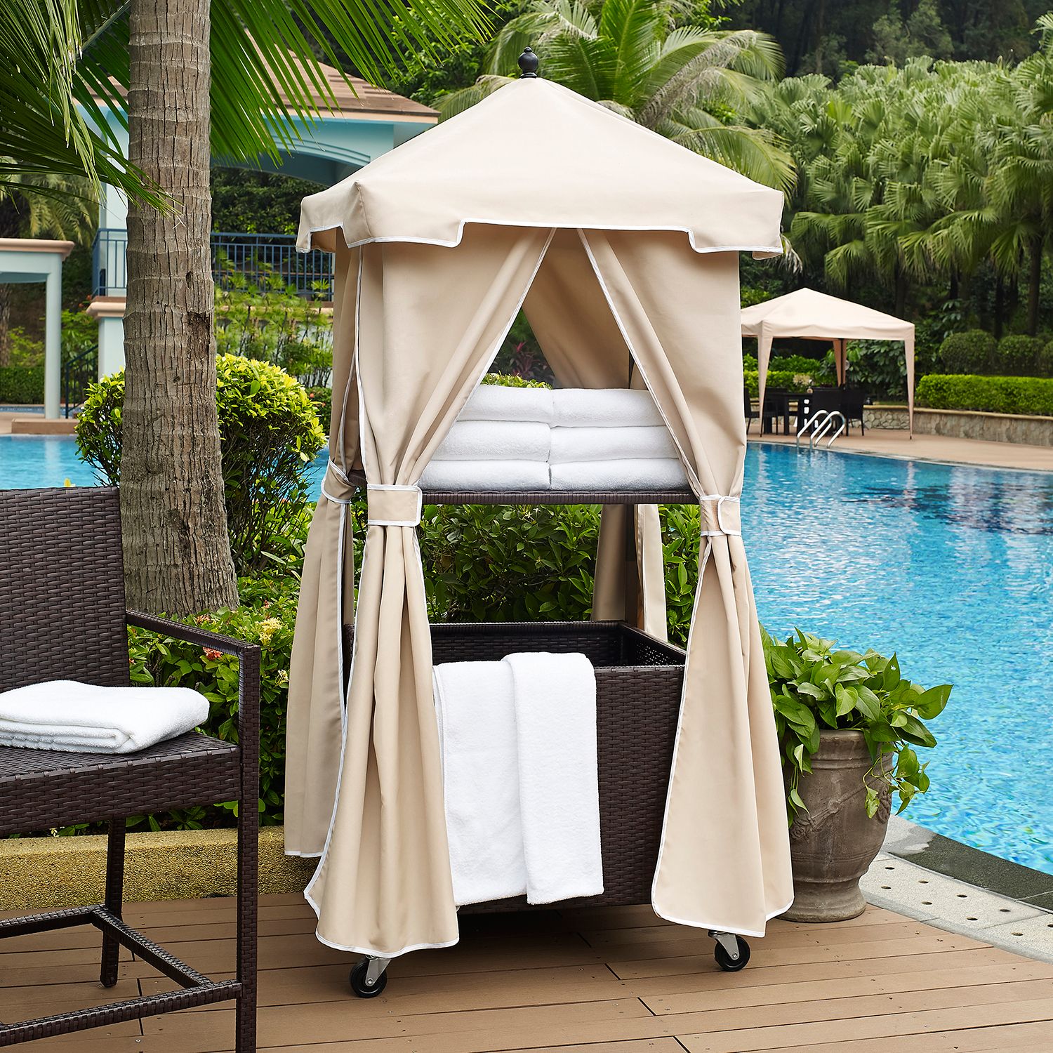 Outdoor Outsunny Poolside Rattan Wicker Towel Valet Organizer Cabinet