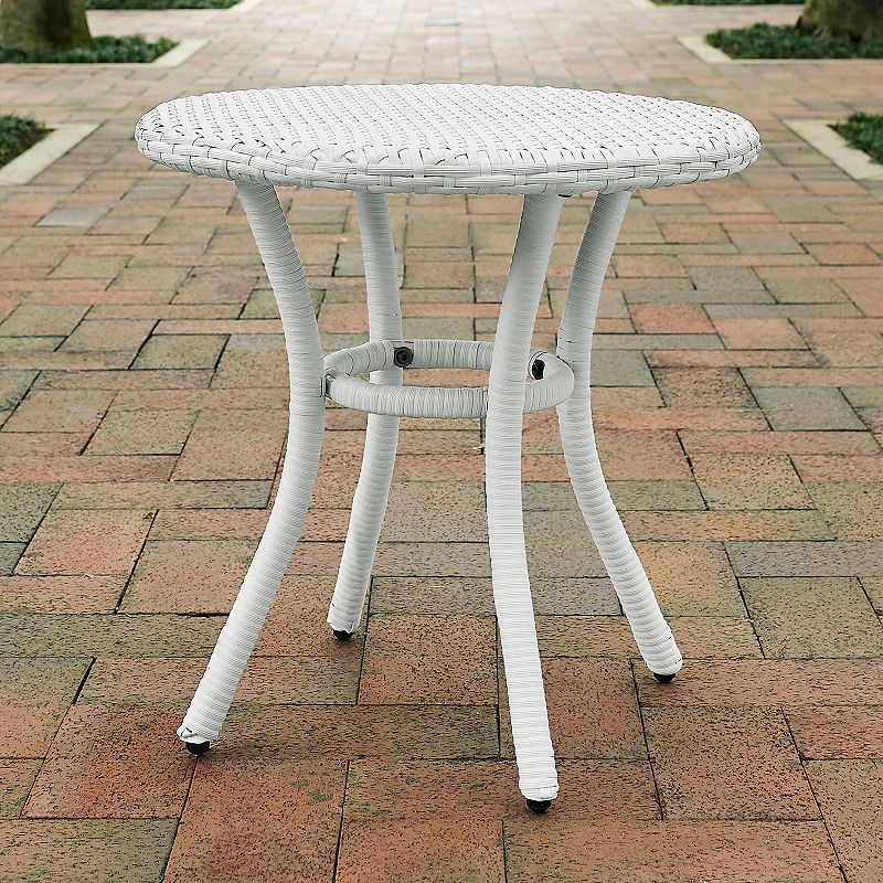 Palm Harbor Faux Wicker Round End Table, White