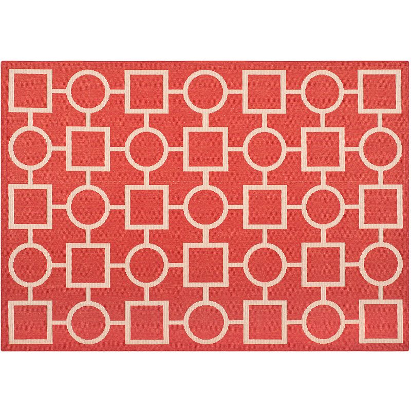 SAFAVIEH Courtyard Archimedes Geometric Circle Indoor/Outdoor Area Rug  2  x 3 7   Red/Bone