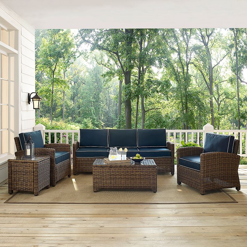 Bradenton Outdoor Wicker Sofa Conversation 5-piece Set, Blue