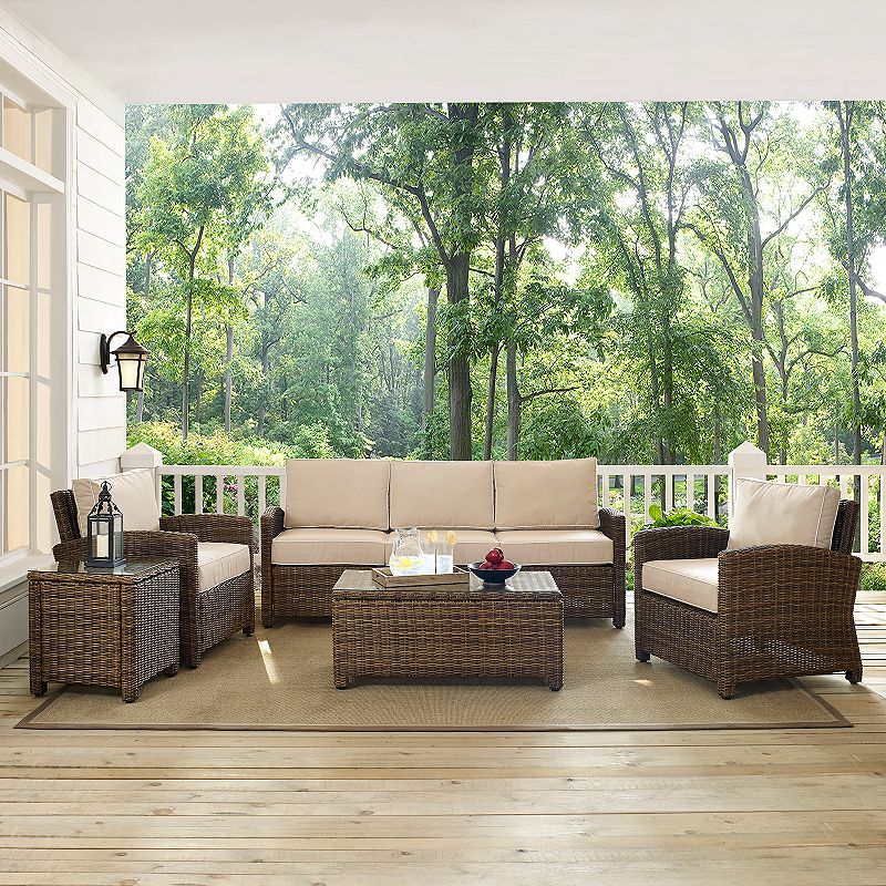 Bradenton Outdoor Wicker Sofa Conversation 5-piece Set, Natural