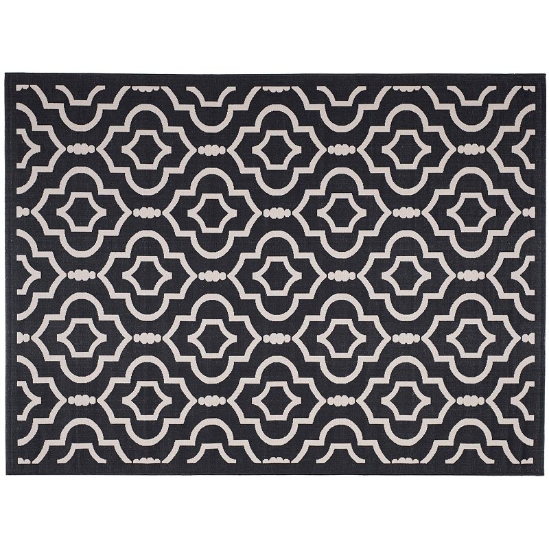 Safavieh Courtyard Clover Canyon Quatrefoil Indoor Outdoor Rug, Black, 8Ft Sq