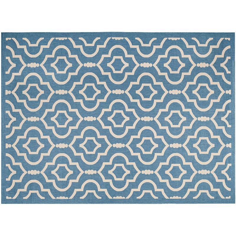 Safavieh Courtyard Clover Canyon Quatrefoil Indoor Outdoor Rug, Blue, 8Ft Rnd