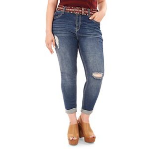 Juniors' Plus Size Wallflower Ripped Rolled Skinny Jeans