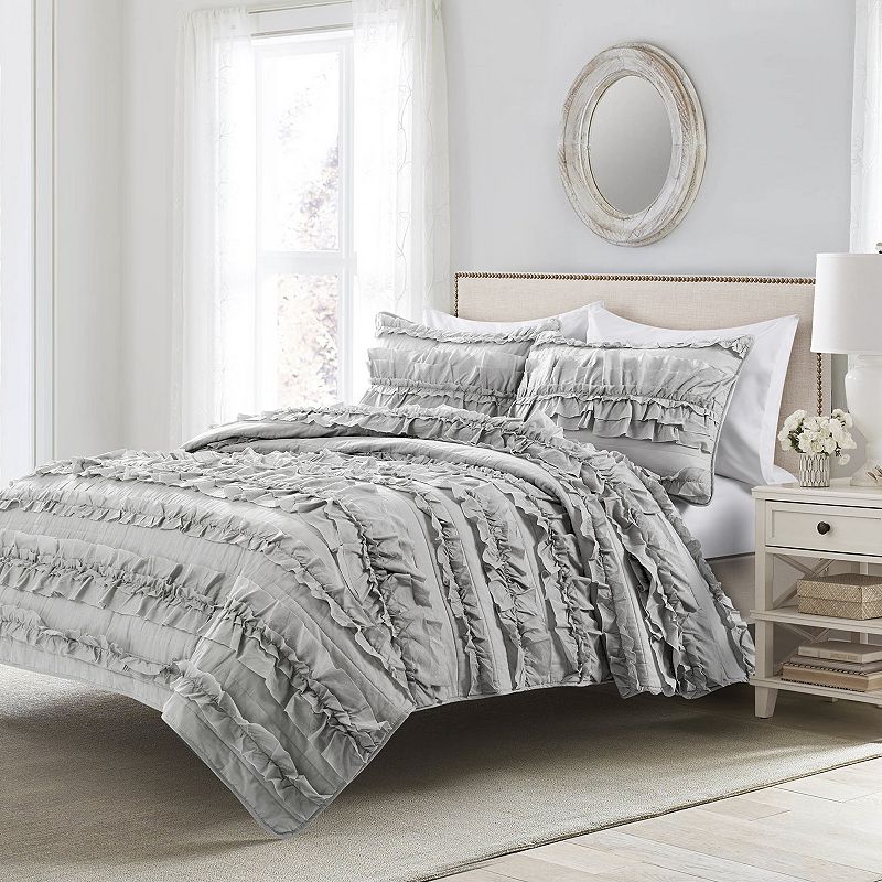 Lush Decor Belle Quilt Set, Grey, Full/Queen