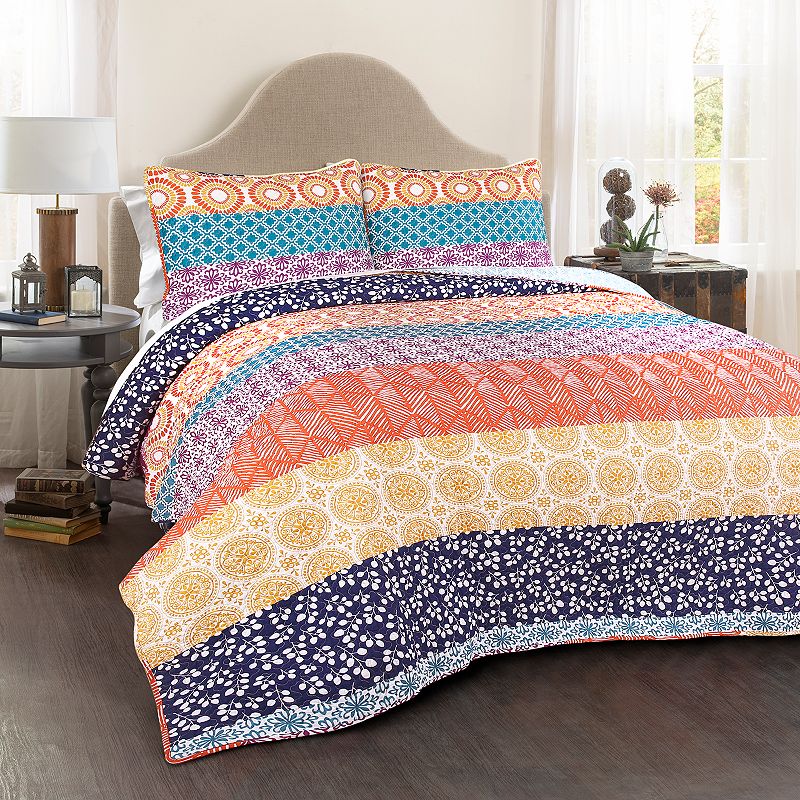 Lush Decor Bohemian Stripe Quilt Set, Pink, Full/Queen