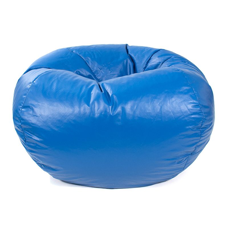 Small Faux-Leather Bean Bag Chair, Med Blue