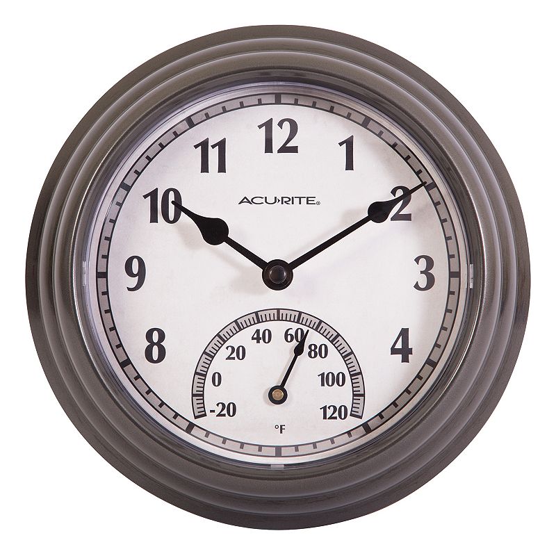 AcuRite 8.5 Indoor / Outdoor Wall Clock & Thermometer, Grey