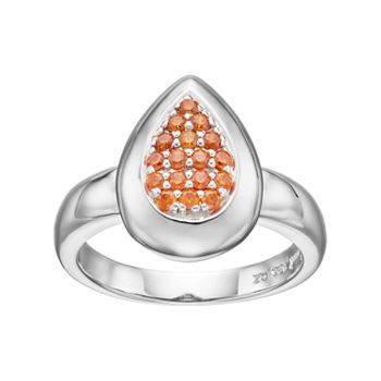 Tropezón Odio R Lotopia Orange Cubic Zirconia Sterling Silver Teardrop Ring