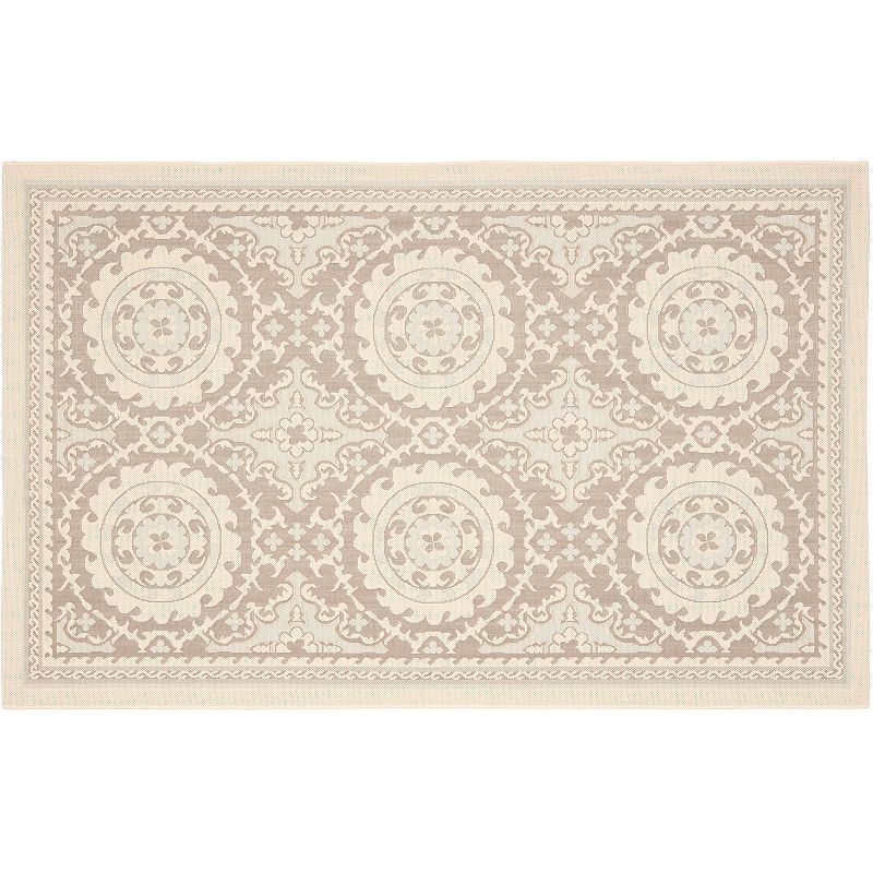 Safavieh Courtyard Pinwheel Framed Medallion Indoor Outdoor Rug, Beig/Green