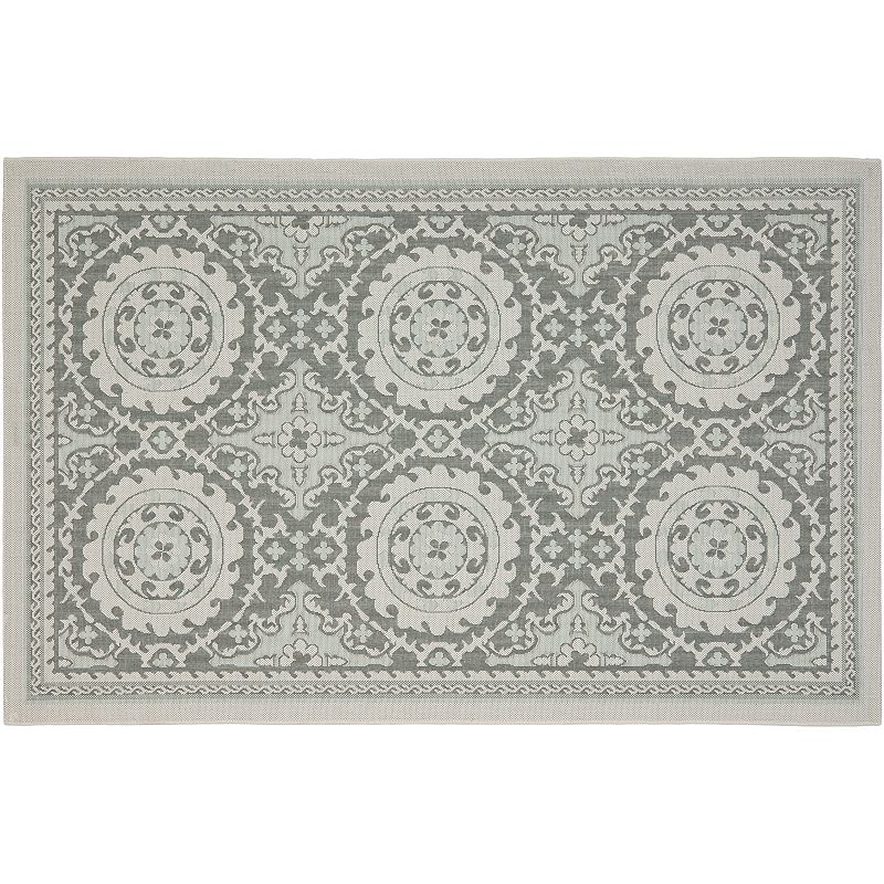 Safavieh Courtyard Pinwheel Framed Medallion Indoor Outdoor Rug, Grey, 8X11 Ft