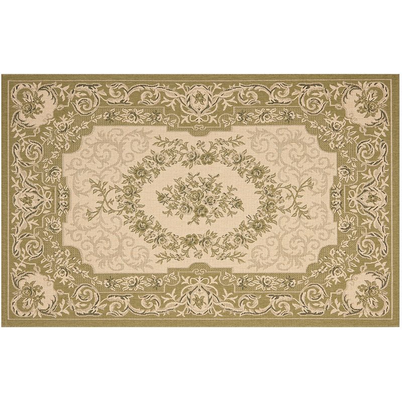 Safavieh Courtyard Aubusson Framed Floral Indoor Outdoor Rug, Beig/Green, 6.5Ft Sq