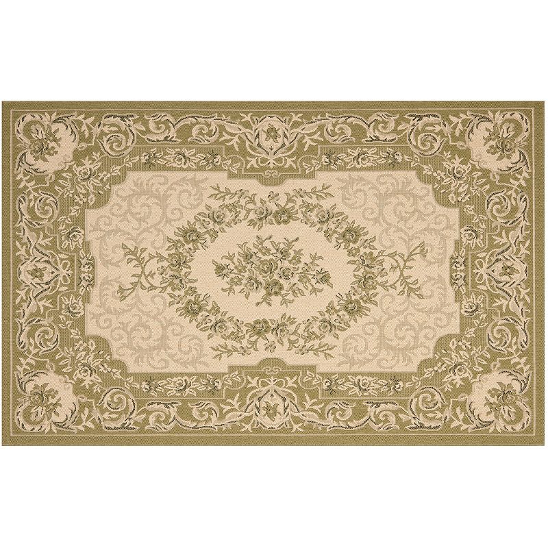 Safavieh Courtyard Aubusson Framed Floral Indoor Outdoor Rug, Beig/Green, 6.5Ft Sq