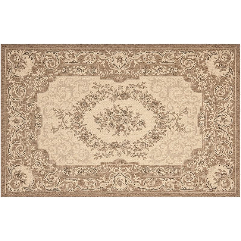 Safavieh Courtyard Aubusson Framed Floral Indoor Outdoor Rug, Brown, 6.5Ft Sq