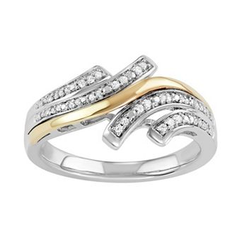 Two Tone Sterling Silver 1/10 Carat T.W. Diamond Bypass Ring