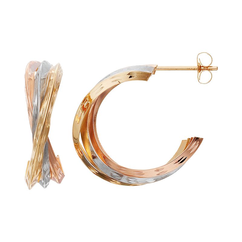 33229444 Forever 14K Tri-Tone Crisscross Semi-Hoop Earrings sku 33229444