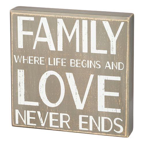 Family Love Never Ends Wooden Box Sign Art