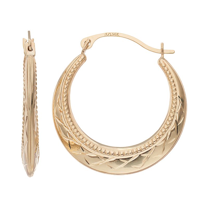 Forever 14K Textured Hoop Earrings, Womens, Gold - 61105296 - Jewelry Adorned with diamond-cut and milgrain details, the sku 61105296