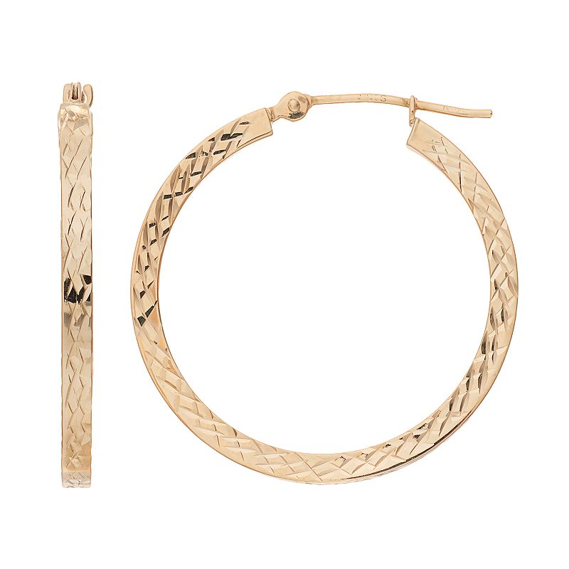 Forever 14K Textured Square Hoop Earrings, Womens, Gold