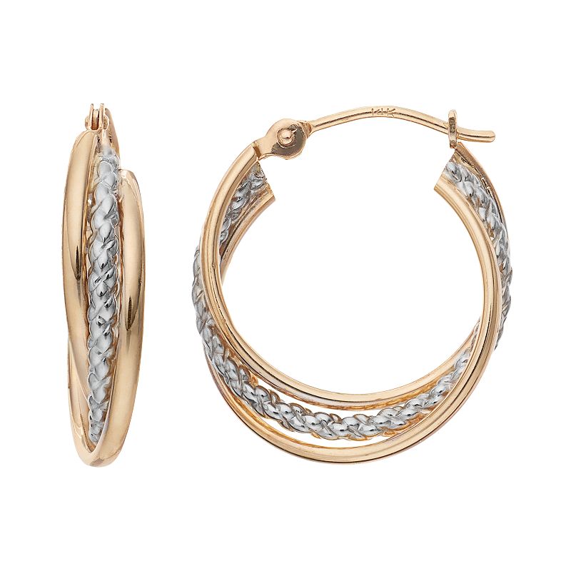Forever 14K Two Tone Triple Hoop Earrings, Womens, Gold