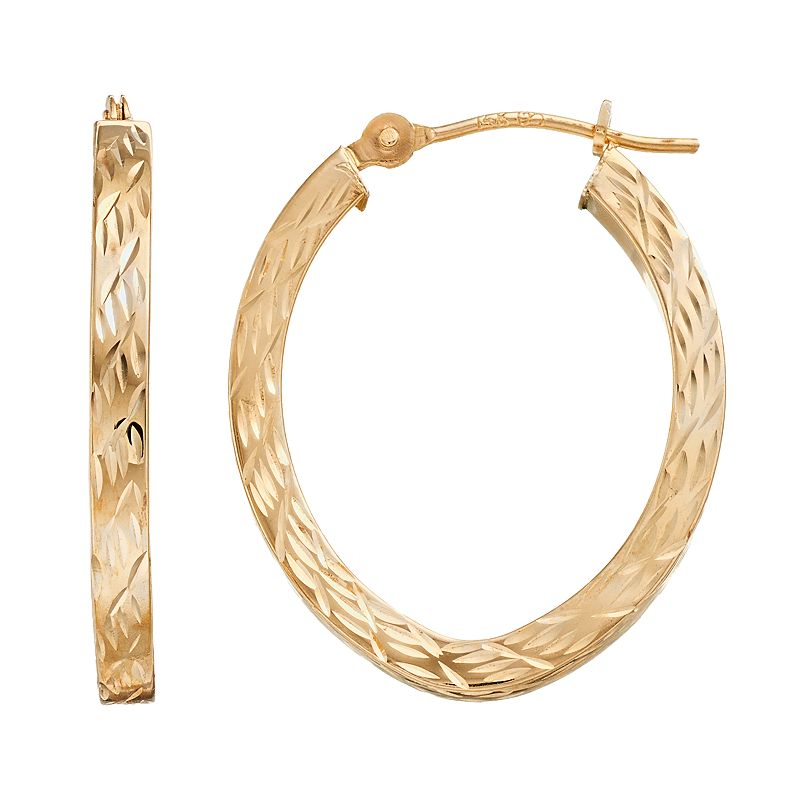 Forever 14K Textured Oval Hoop Earrings, Womens, Gold