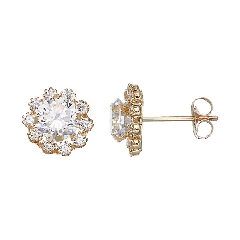 Forever 14K Cubic Zirconia Flower Stud Earrings, Womens, Gold