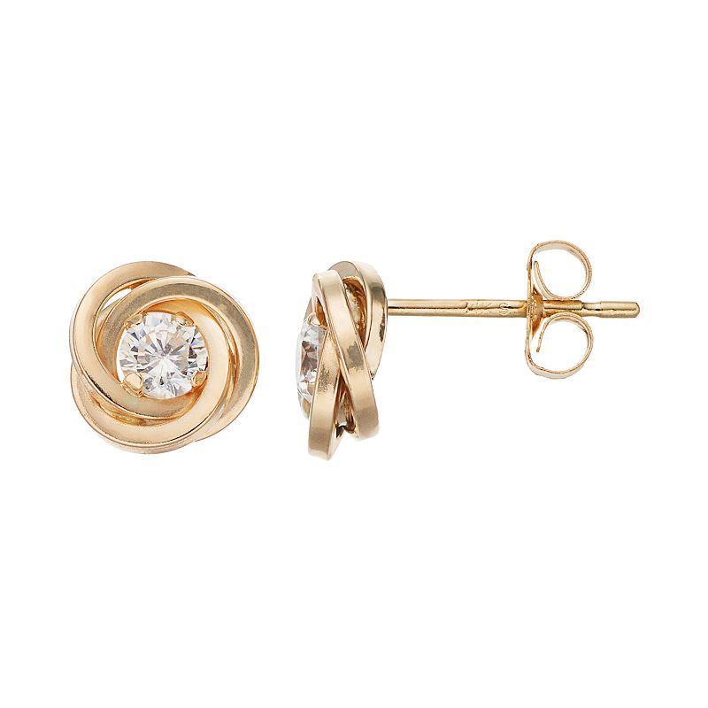Forever 14K Cubic Zirconia Love Knot Stud Earrings, Womens, Gold