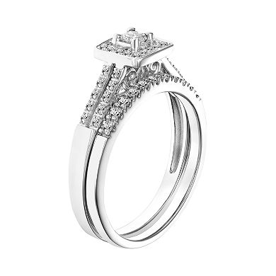 Simply Vera Vera Wang 14k White Gold 1/3 Carat T.W. Certified Diamond Square Halo Engagement Ring Set