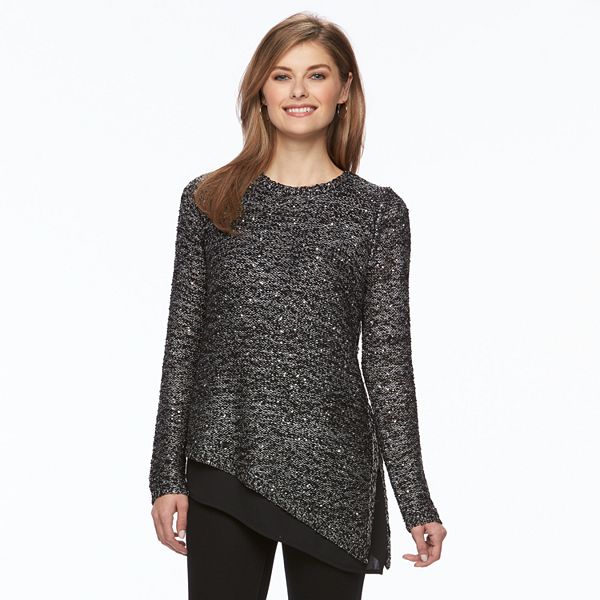 Women's Apt. 9® Asymmetrical Sequin Crewneck Sweater