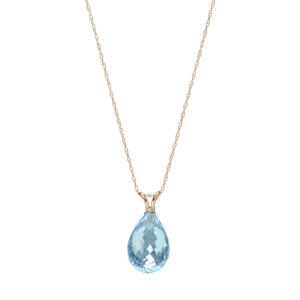 14k Gold Blue Topaz Briolette Pendant Necklace