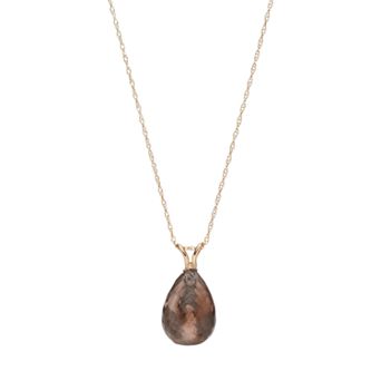 14k Gold Smoky Quartz Briolette Pendant Necklace