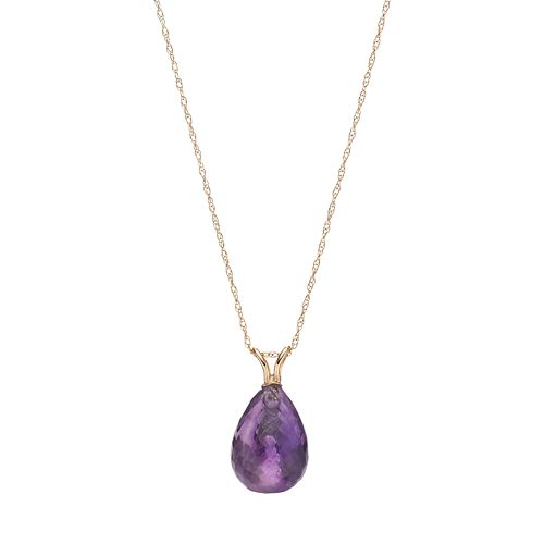 14k Gold Amethyst Briolette Pendant Necklace