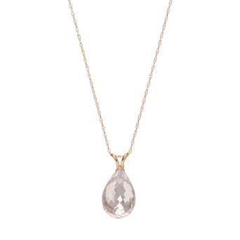 14k Gold Rose Quartz Briolette Pendant Necklace