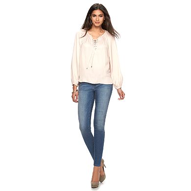 Women's Jennifer Lopez Shirred Lace-Up Top