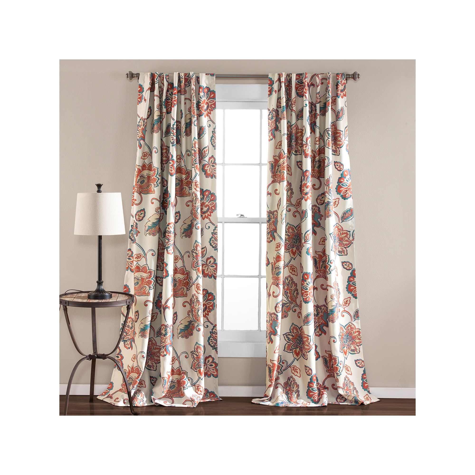 Lush Decor Aster Jacobean Room Darkening Window Curtains Set, Gray