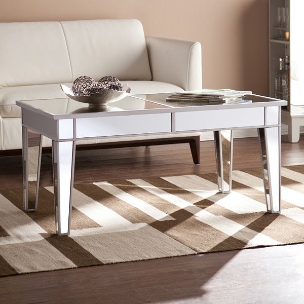 Mulvaney Mirrored Coffee Table Furniture, Mirrored Wooden Coffee Table