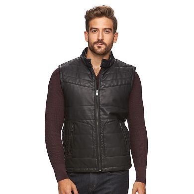 Men's Marc Anthony Slim-Fit Quilted Faux-Leather Hooded Puffer Vest
