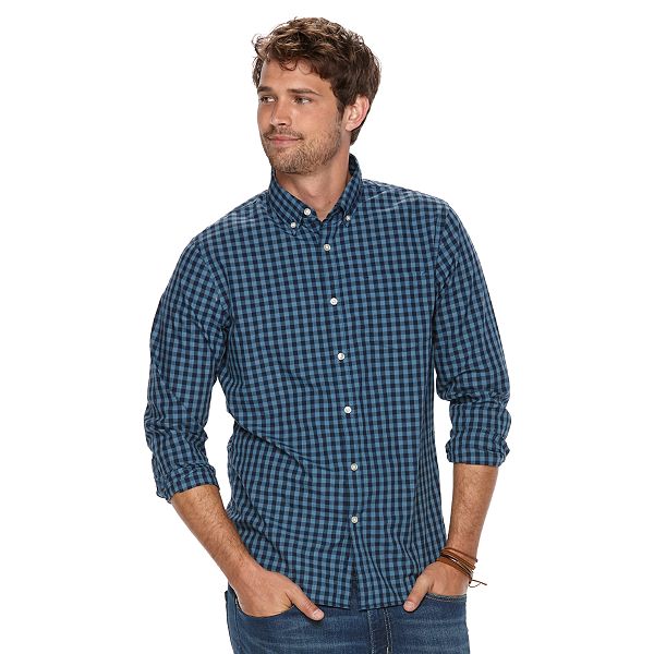 Men's Sonoma Goods For Life® Modern-Fit Plaid Poplin Button-Down Shirt