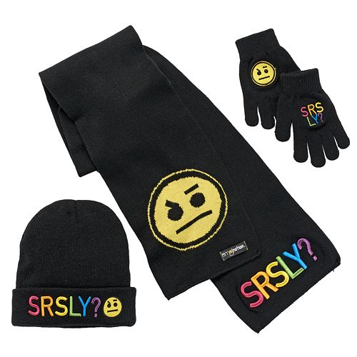 Girls 4 16 Emoji Srsly Hat Gloves Scarf Set - cute purple mittens and scarf roblox