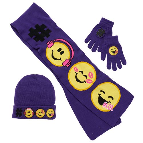 Girls 4 16 Emoji Lol Hat Gloves Scarf Set
